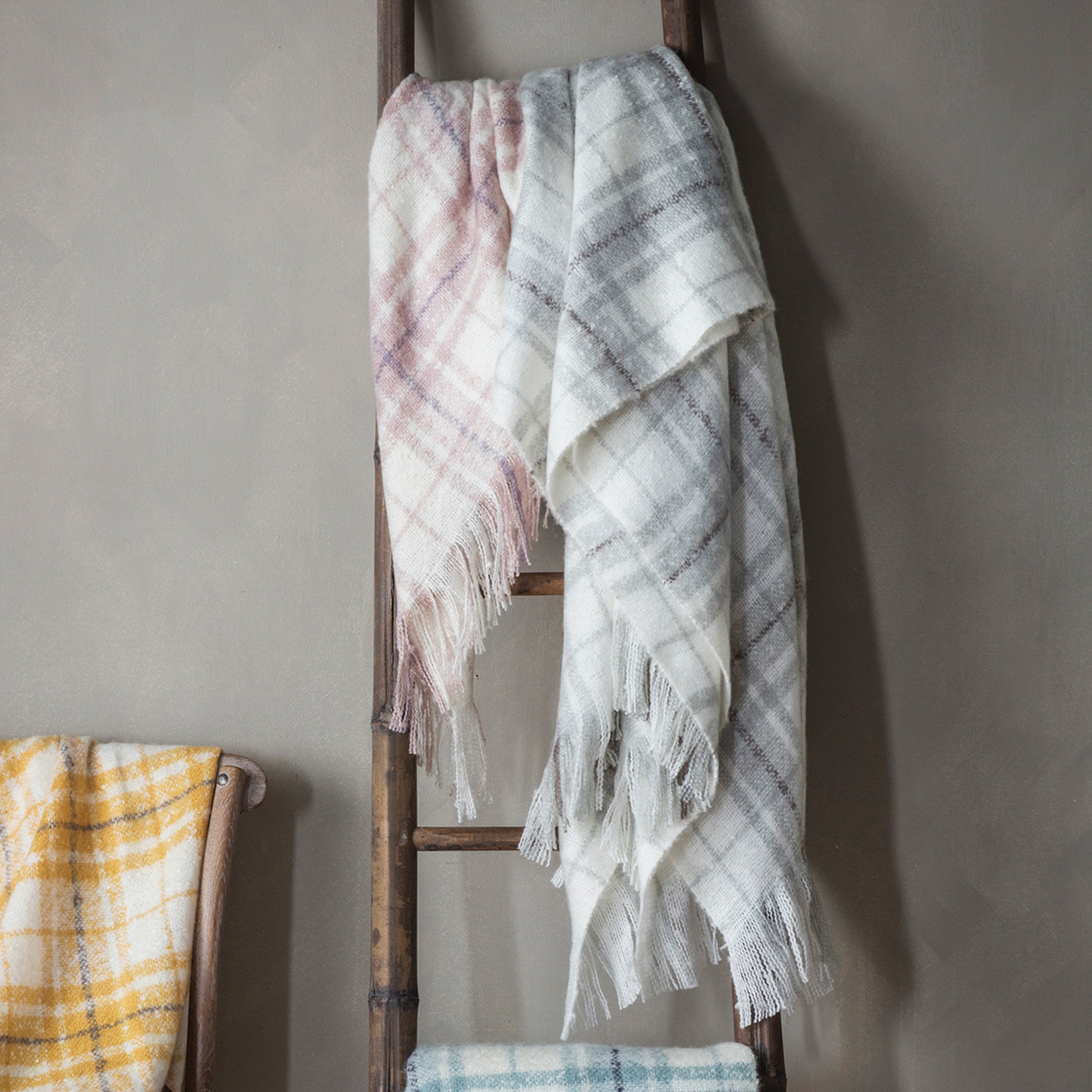 Check Faux Mohair Grey Throw